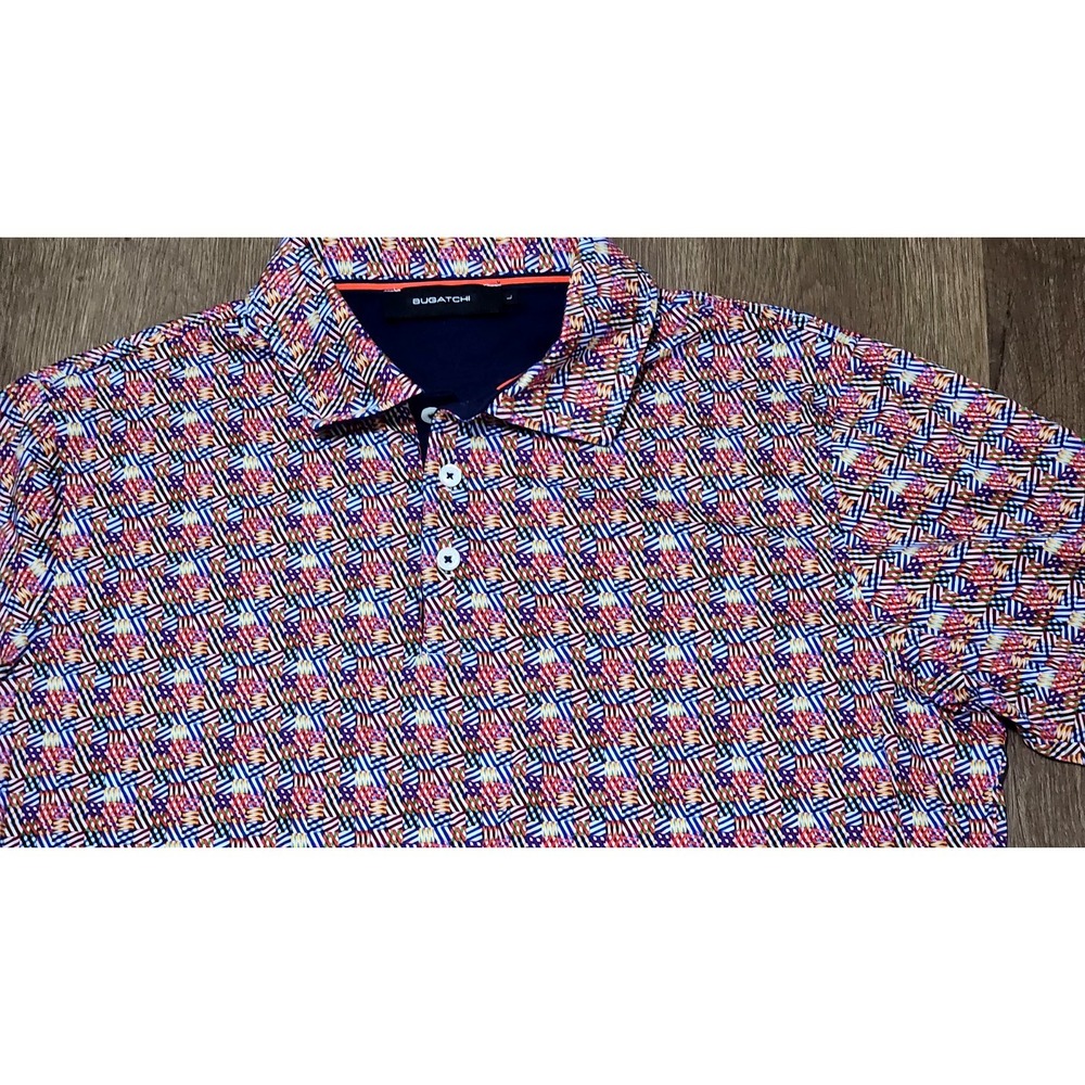 Bugatchi Polo Shirt Mens L Colorful Geometric Short Sleeve Mercerized Cotton - Picture 9 of 12